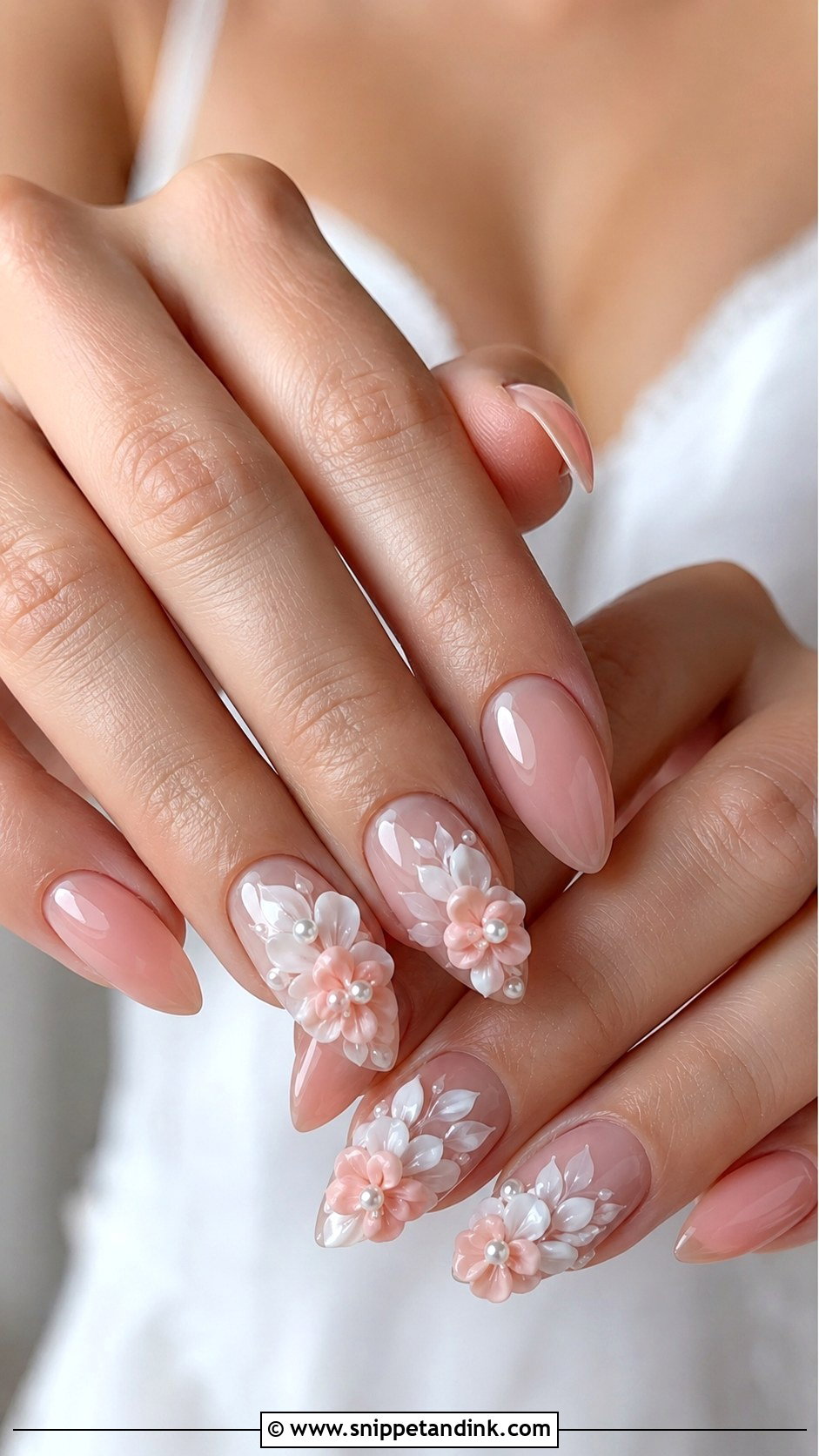 3D Flower Bridal Nails - Snippet and Ink - 20 Bridal Nails with Flowers