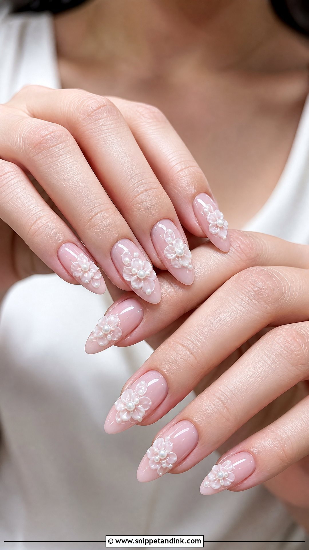 3D Flower Bridal Nails - Snippet and Ink - 35 Bridal Nails