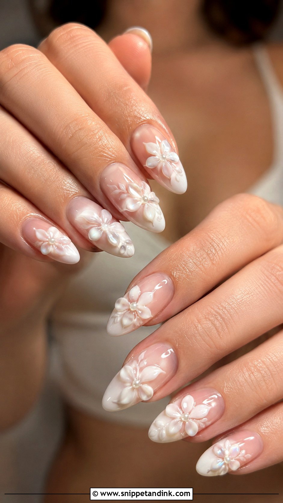 3D Flower Bridal Nails - Snippet and Ink - 20 Nails for Bride Wedding Day 2025