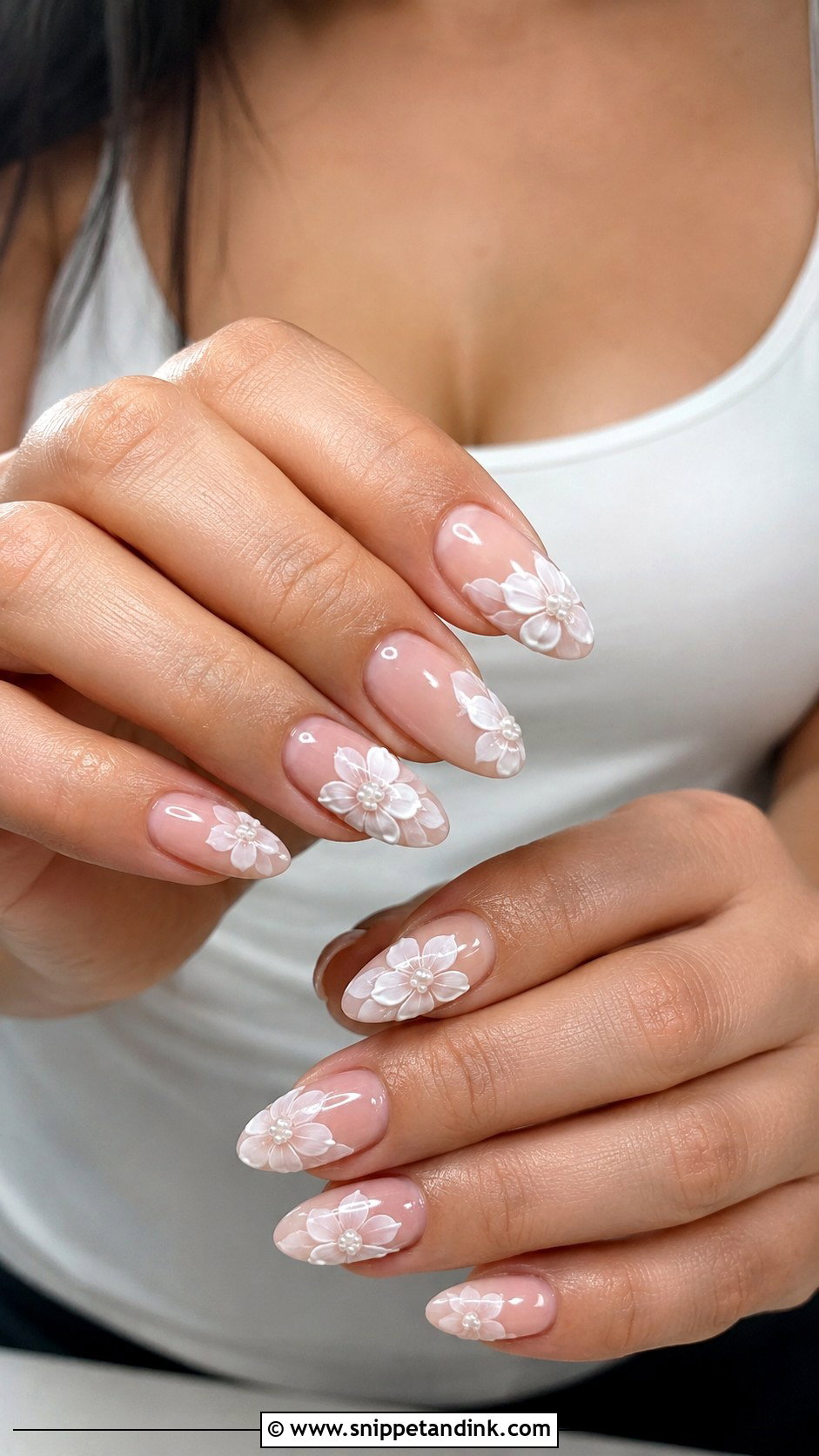 3D Flower Bridal Press On Nails - Snippet and Ink - 20 Bridal Press on Nails