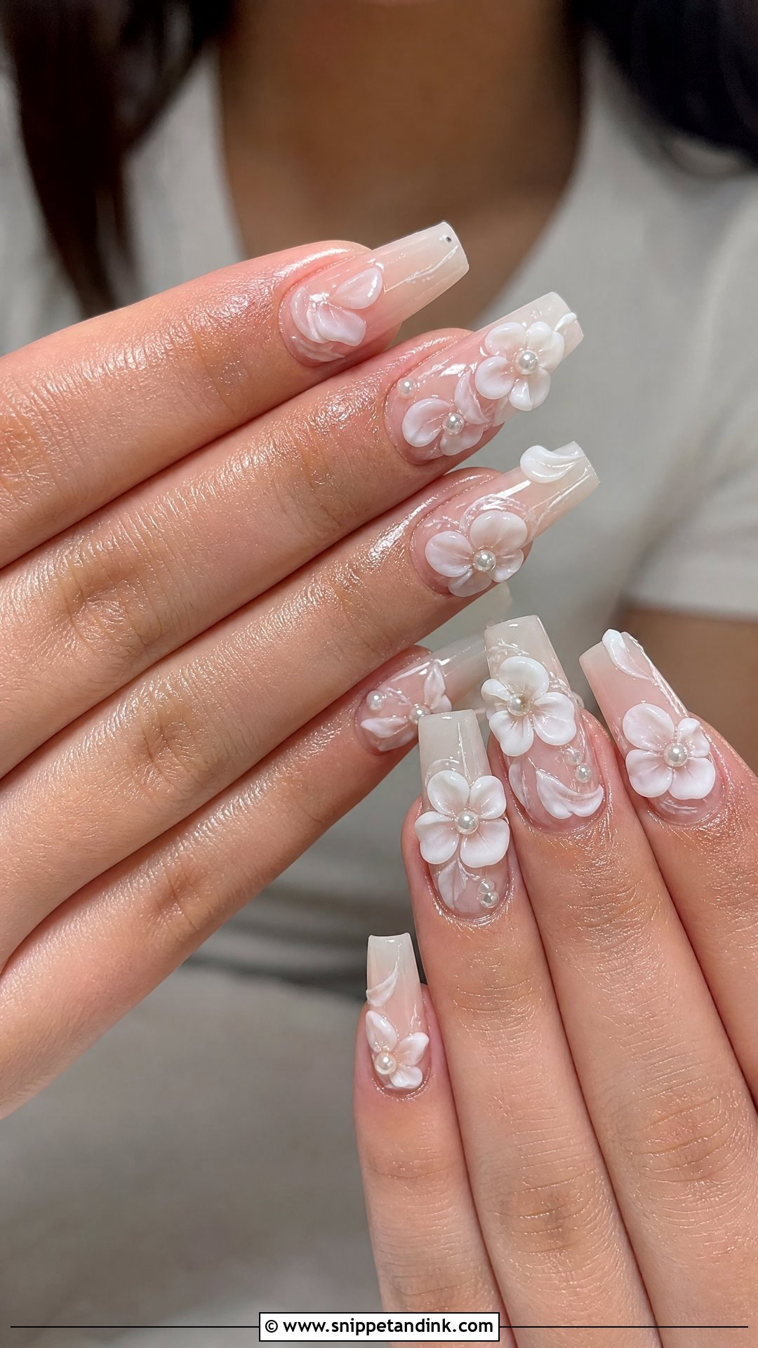 3D Flower Coffin Wedding Nails - Snippet and Ink - 25 Coffin Wedding Nails