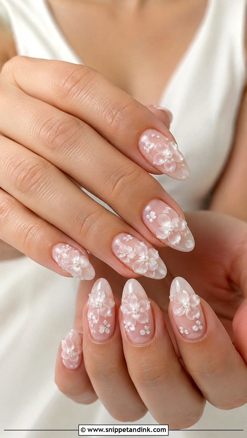 3D Flower Gel Wedding Nails - Snippet and Ink - 20 Gel Nails for Wedding