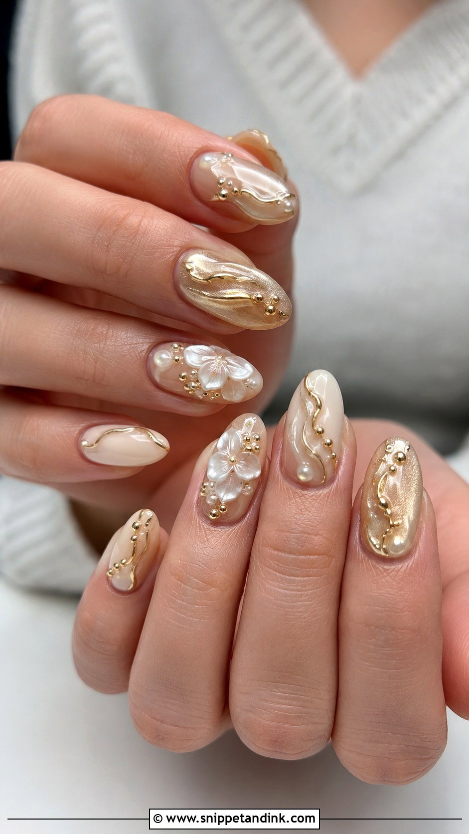 3D Gold Wedding Nails - Snippet and Ink - 20 3D Wedding Nails