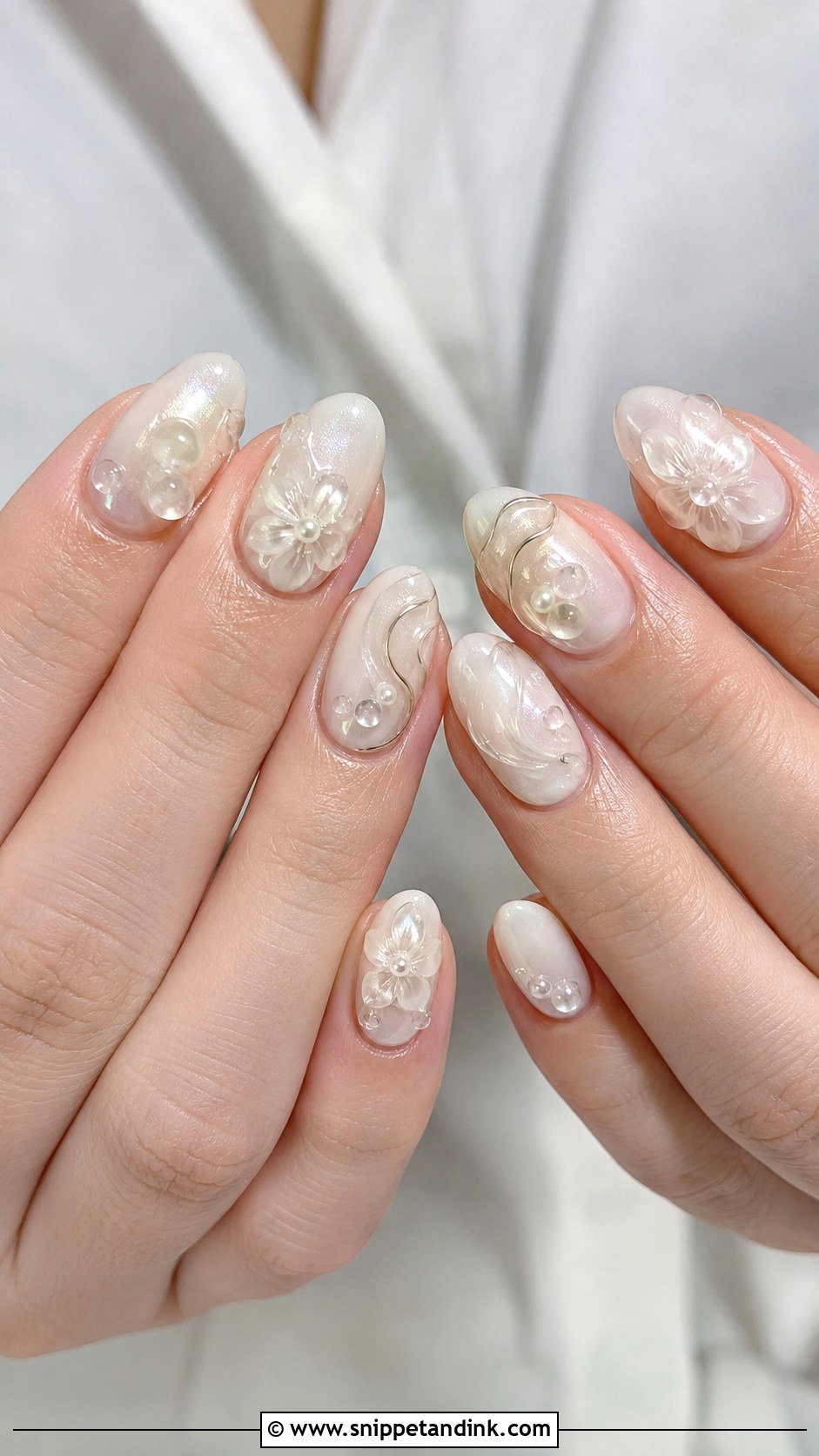 3D Milky White Wedding Nails - Snippet and Ink - 20 3D Wedding Nails