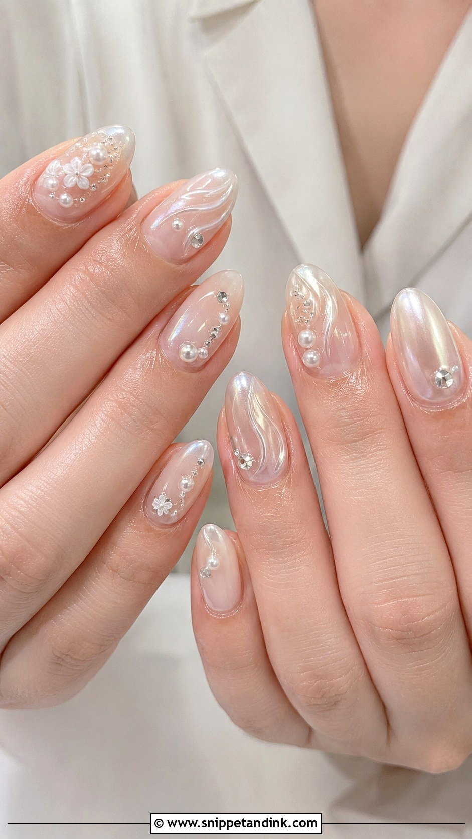 3D Pearl Chrome Wedding Nails - Snippet and Ink - 20 3D Wedding Nails