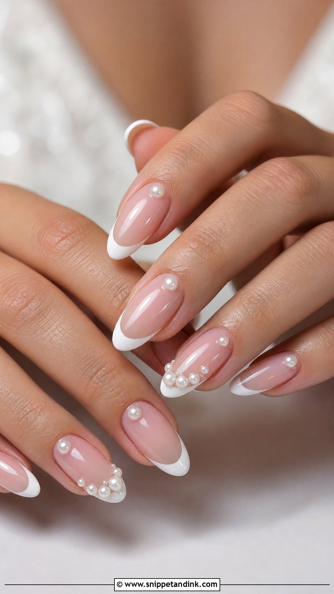 3D Pearl French Bride Wedding Nails - Snippet and Ink - 25 Elegant French Bride Wedding Nails