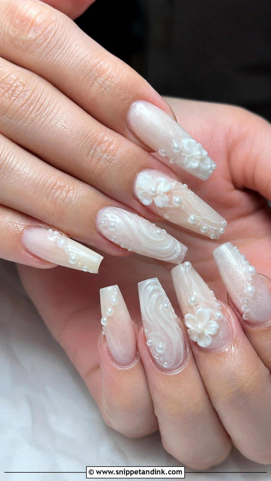 3D White Wedding Nails - Snippet and Ink - 20 3D Wedding Nails