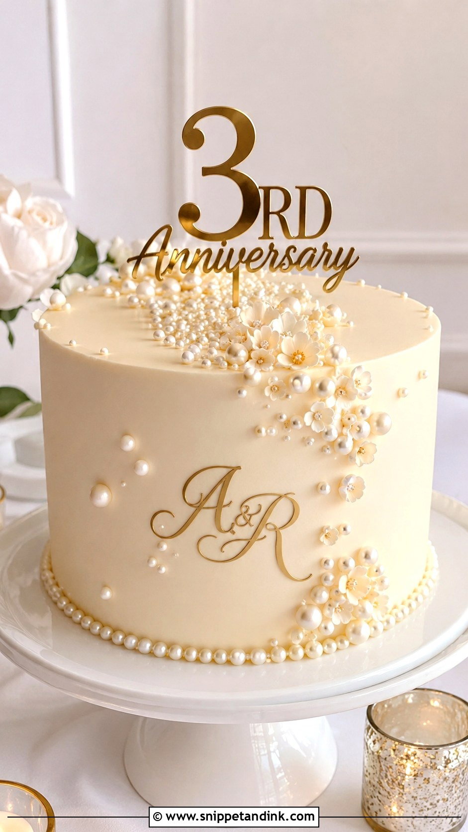 3rd Anniversary Pearl Cake - Snippet and Ink - 20 3rd Anniversary Cake Ideas