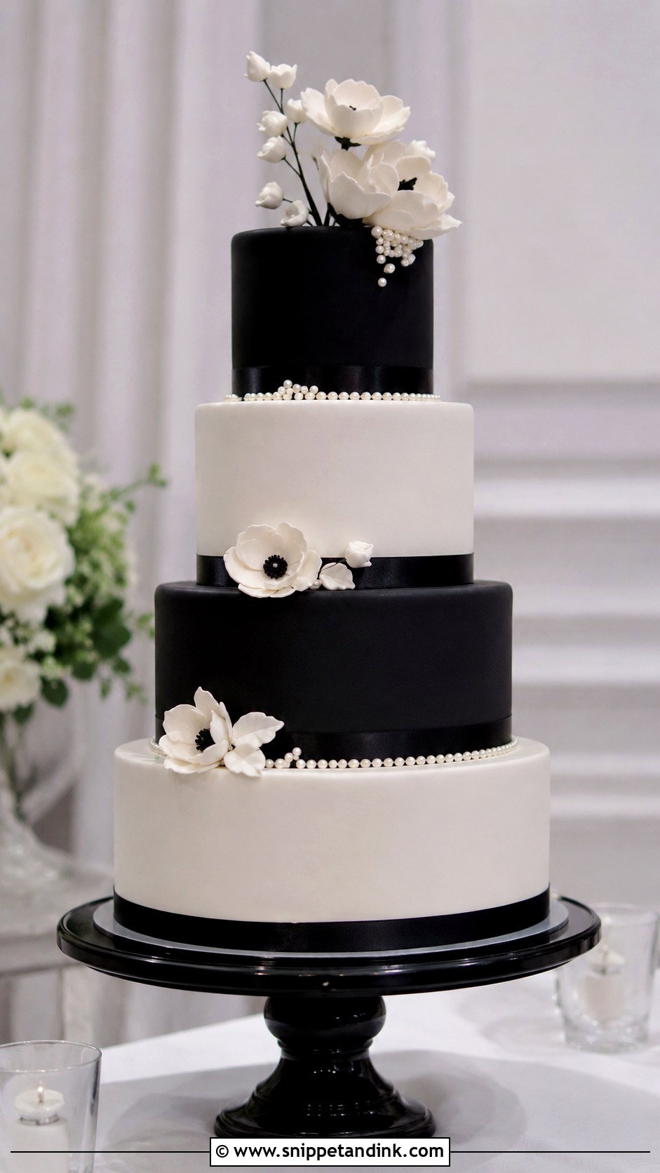 4 Tier Black And White Wedding Cake - Snippet and Ink - 20 4 Tier Wedding Cake Ideas