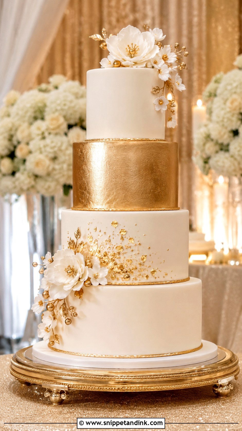 4 Tier Gold Wedding Cake - Snippet and Ink - 20 4 Tier Wedding Cake Ideas