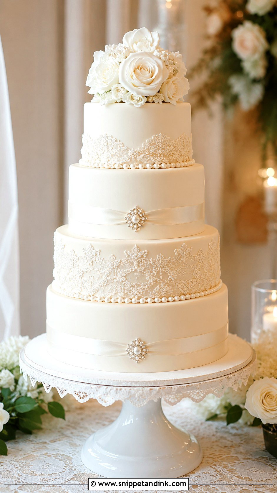 4 Tier Lace Wedding Cake - Snippet and Ink - 20 4 Tier Wedding Cake Ideas