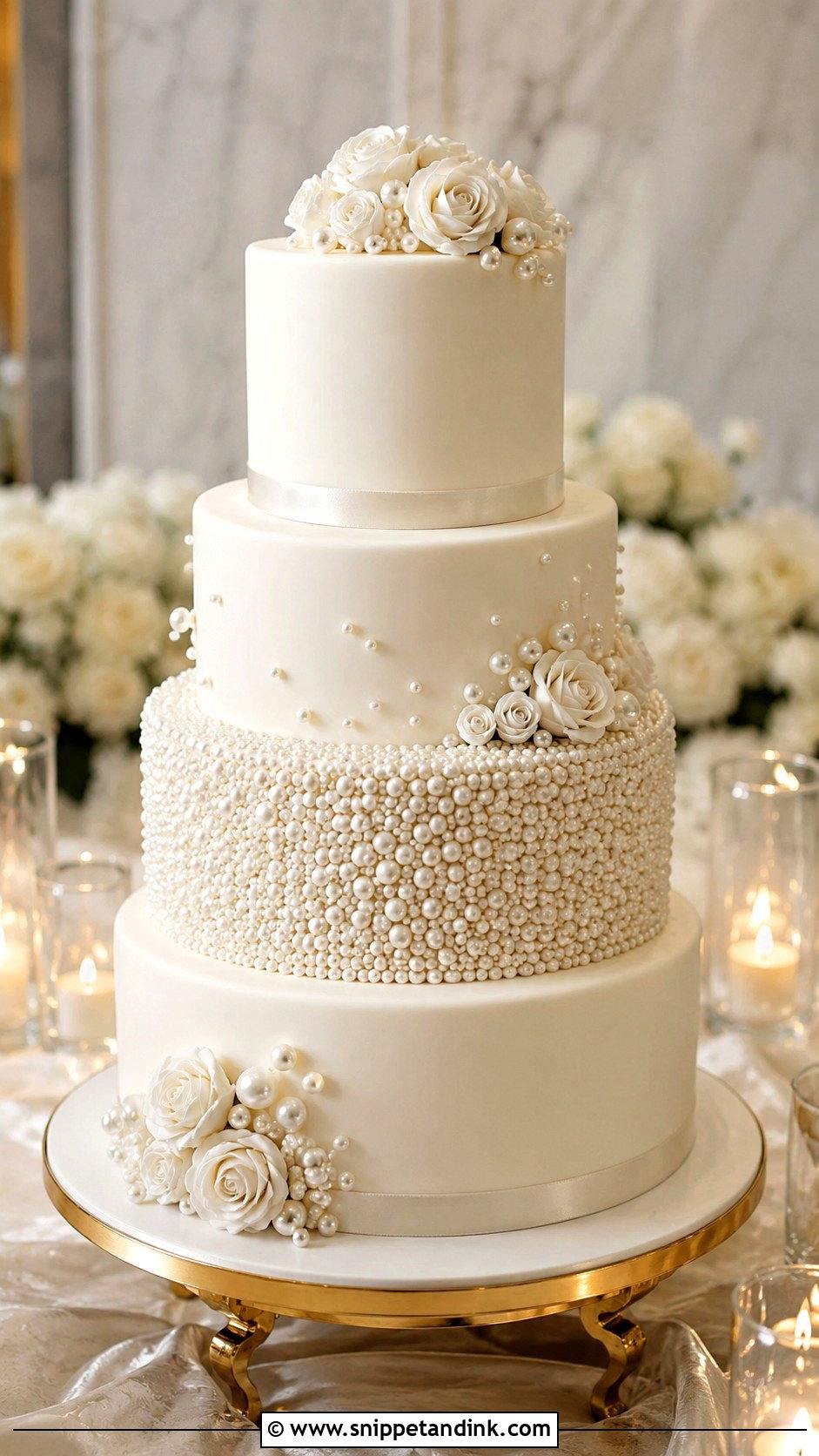 4 Tier Pearl Wedding Cake - Snippet and Ink - 20 4 Tier Wedding Cake Ideas