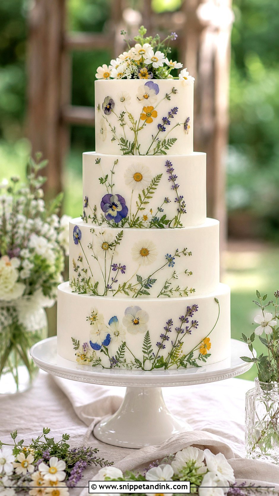 4 Tier Pressed Flower Wedding Cake - Snippet and Ink - 20 4 Tier Wedding Cake Ideas