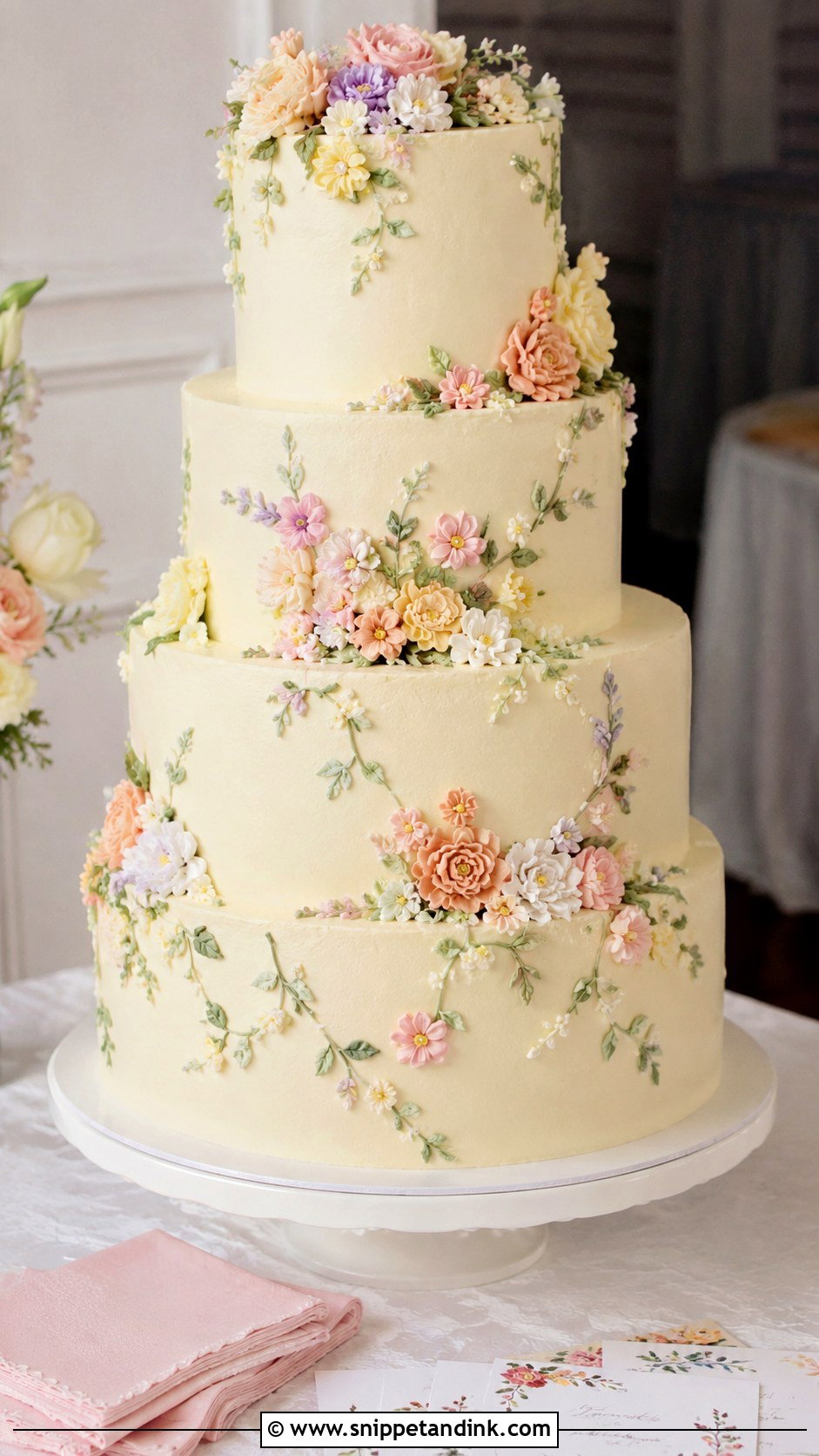 4 Tier Wedding Cake With Buttercream Flowers - Snippet and Ink - 20 4 Tiered Wedding Cakes