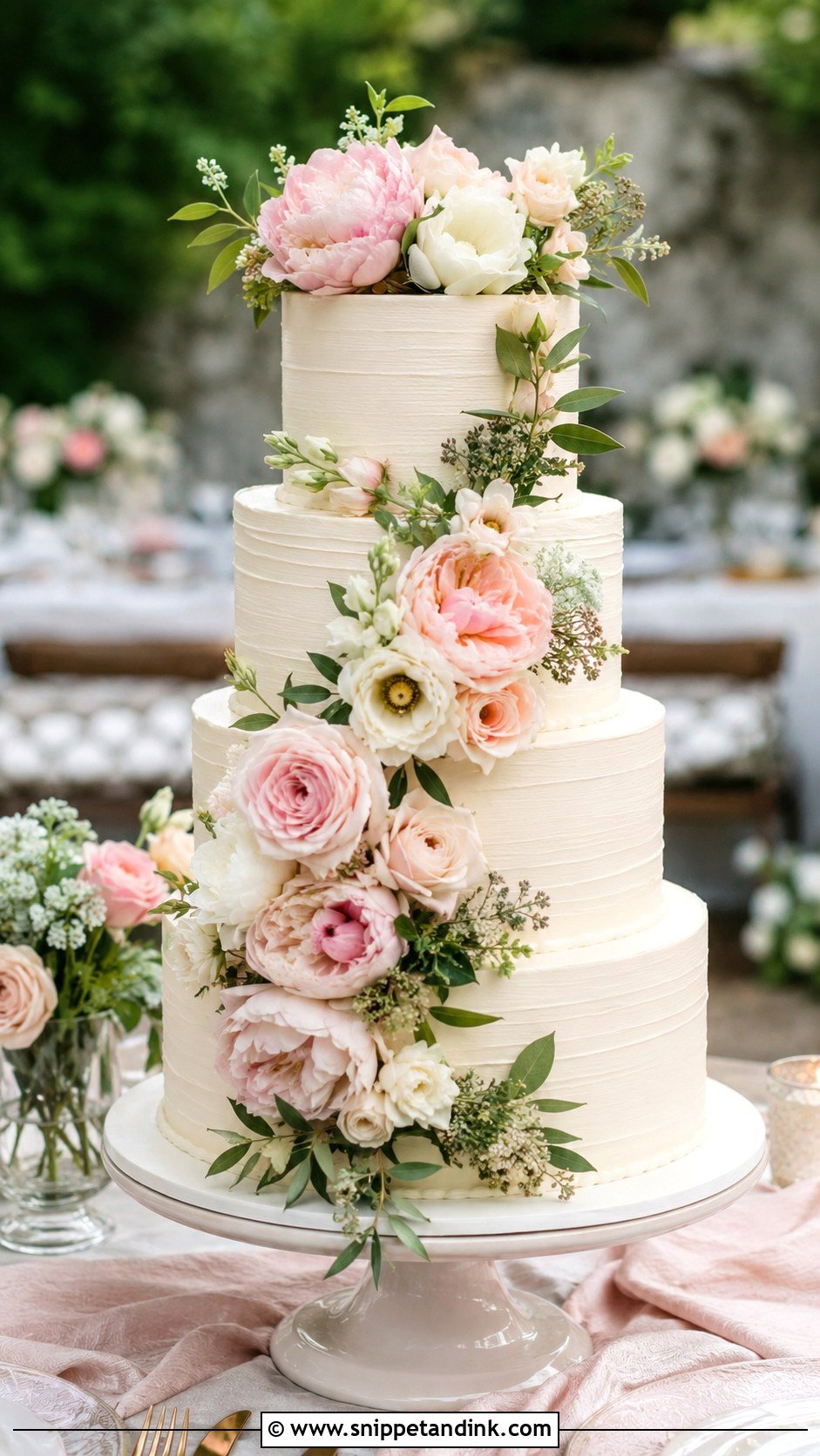 4 Tier Wedding Cake With Fresh Flowers - Snippet and Ink - 20 4 Tiered Wedding Cakes