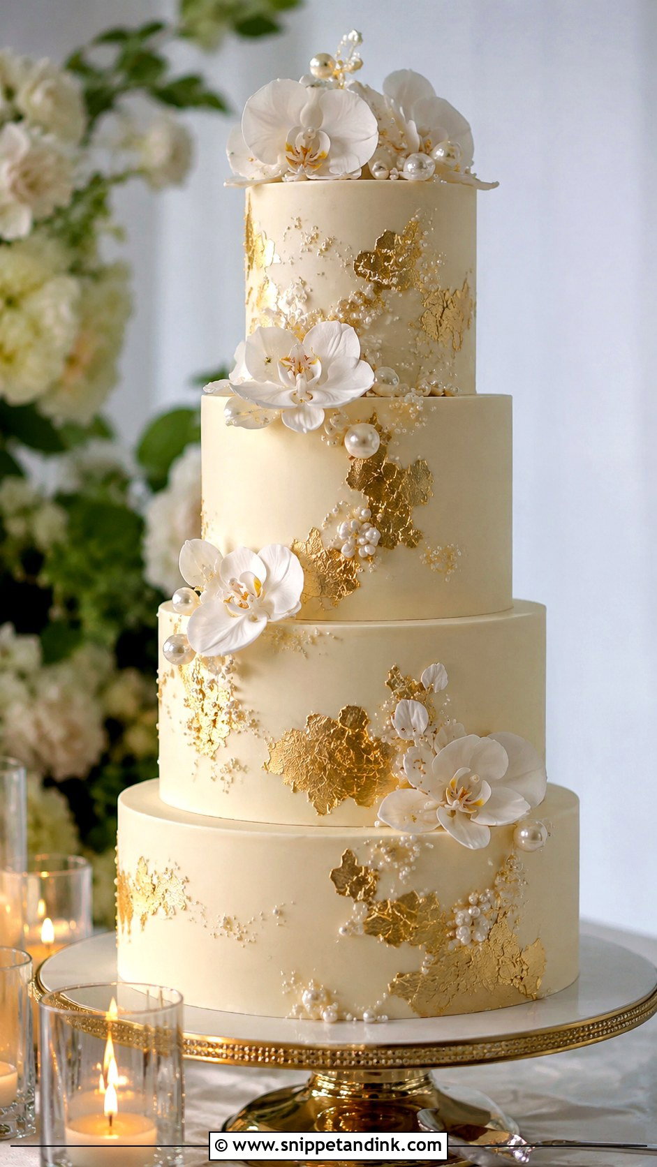 4 Tier Wedding Cake With Gold Leaf - Snippet and Ink - 20 4 Tiered Wedding Cakes