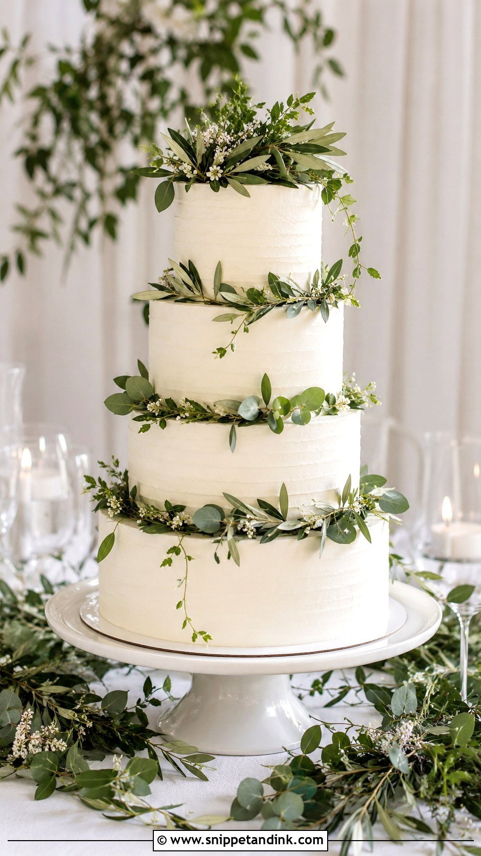 4 Tier Wedding Cake With Greenery - Snippet and Ink - 20 4 Tiered Wedding Cakes