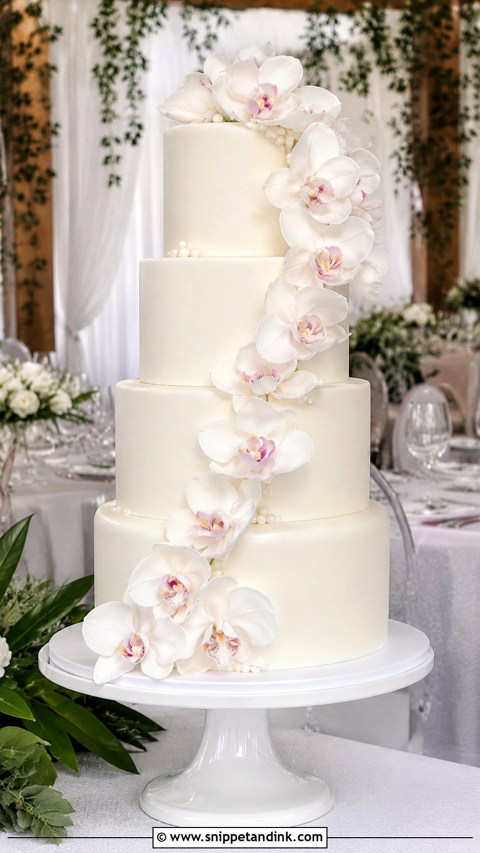4 Tier Wedding Cake With Orchids - Snippet and Ink - 20 4 Tiered Wedding Cakes