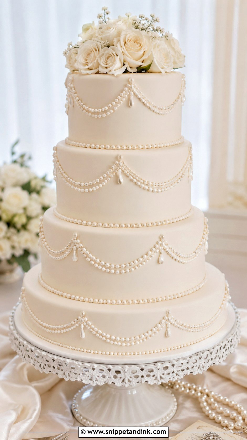 4 Tier Wedding Cake With Pearls - Snippet and Ink - 20 4 Tiered Wedding Cakes