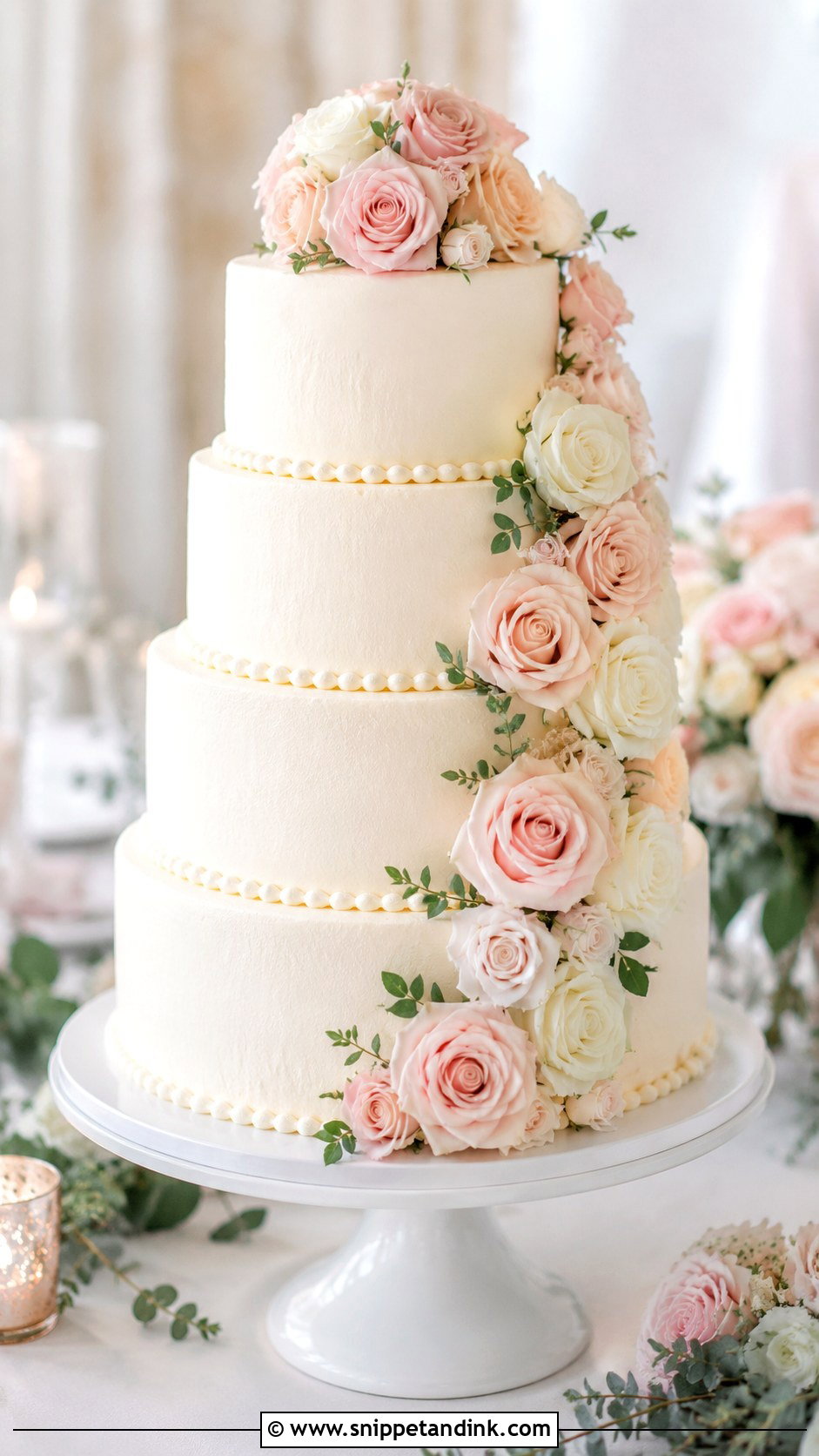 4 Tier Wedding Cake With Roses - Snippet and Ink - 20 4 Tiered Wedding Cakes