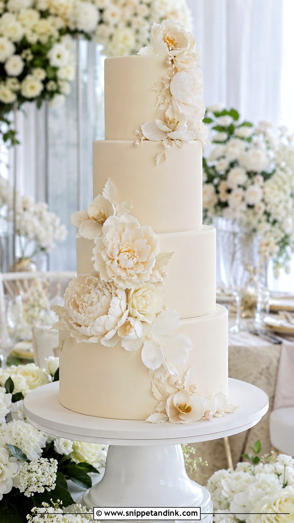 4 Tier Wedding Cake With Sugar Flowers - Snippet and Ink - 20 4 Tiered Wedding Cakes