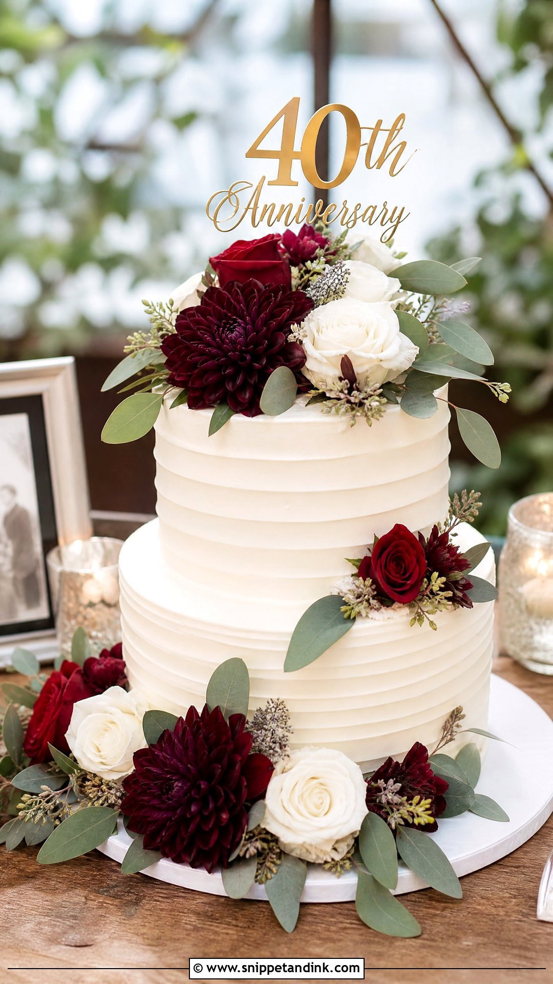 40th Anniversary Cake With Flowers - Snippet and Ink - 25 40th Wedding Anniversary Cake Ideas