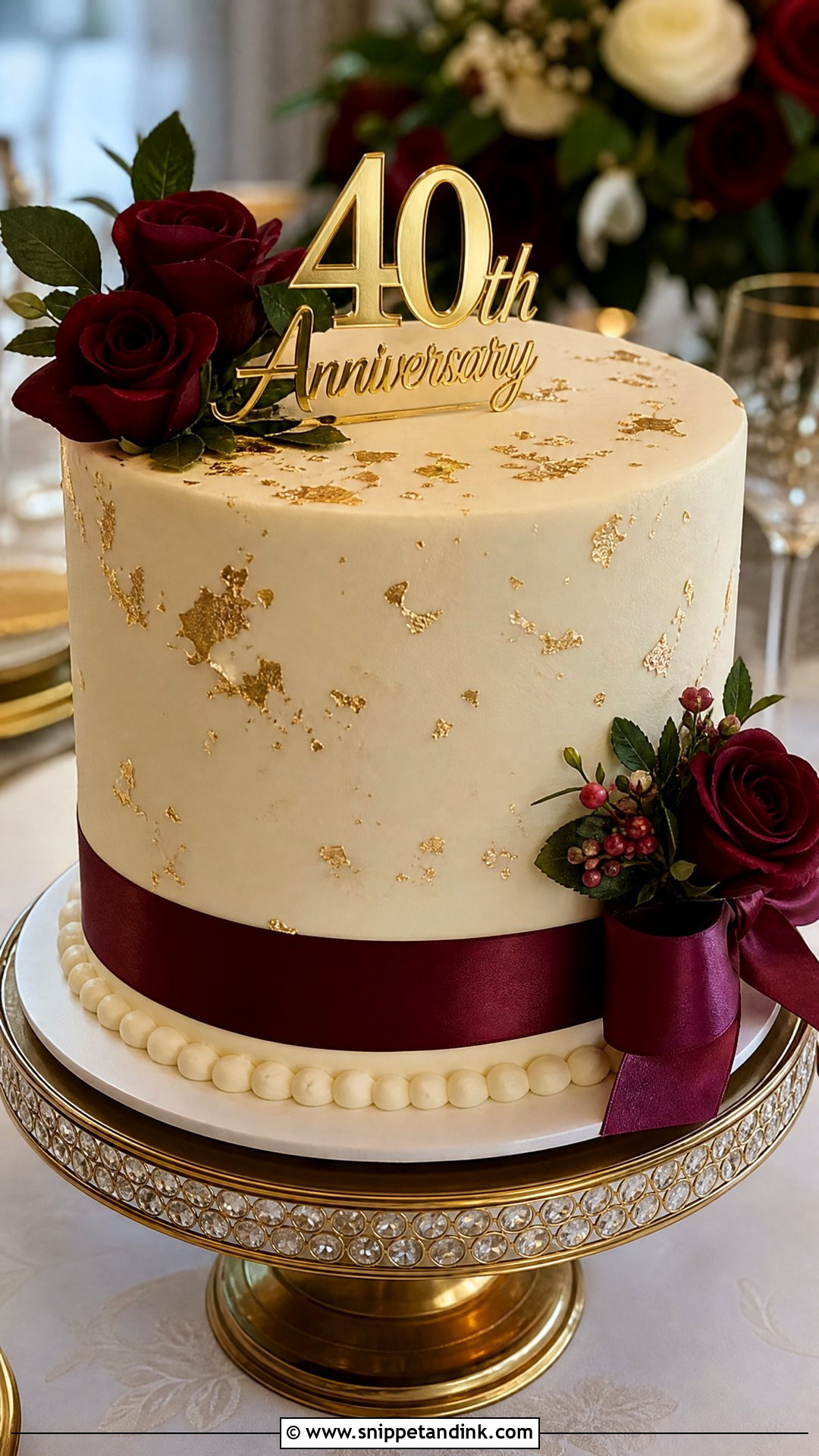40th Anniversary Cake With Gold Leaves - Snippet and Ink - 25 40th Wedding Anniversary Cake Ideas