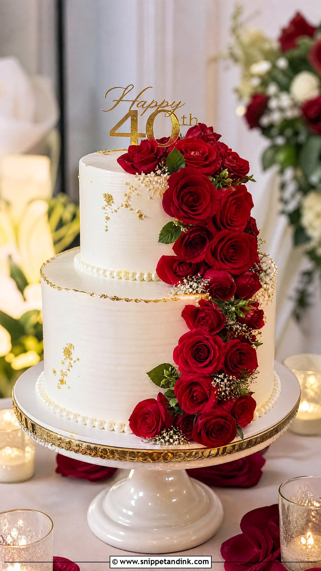 40th Anniversary Cake With Red Roses - Snippet and Ink - 25 40th Wedding Anniversary Cake Ideas