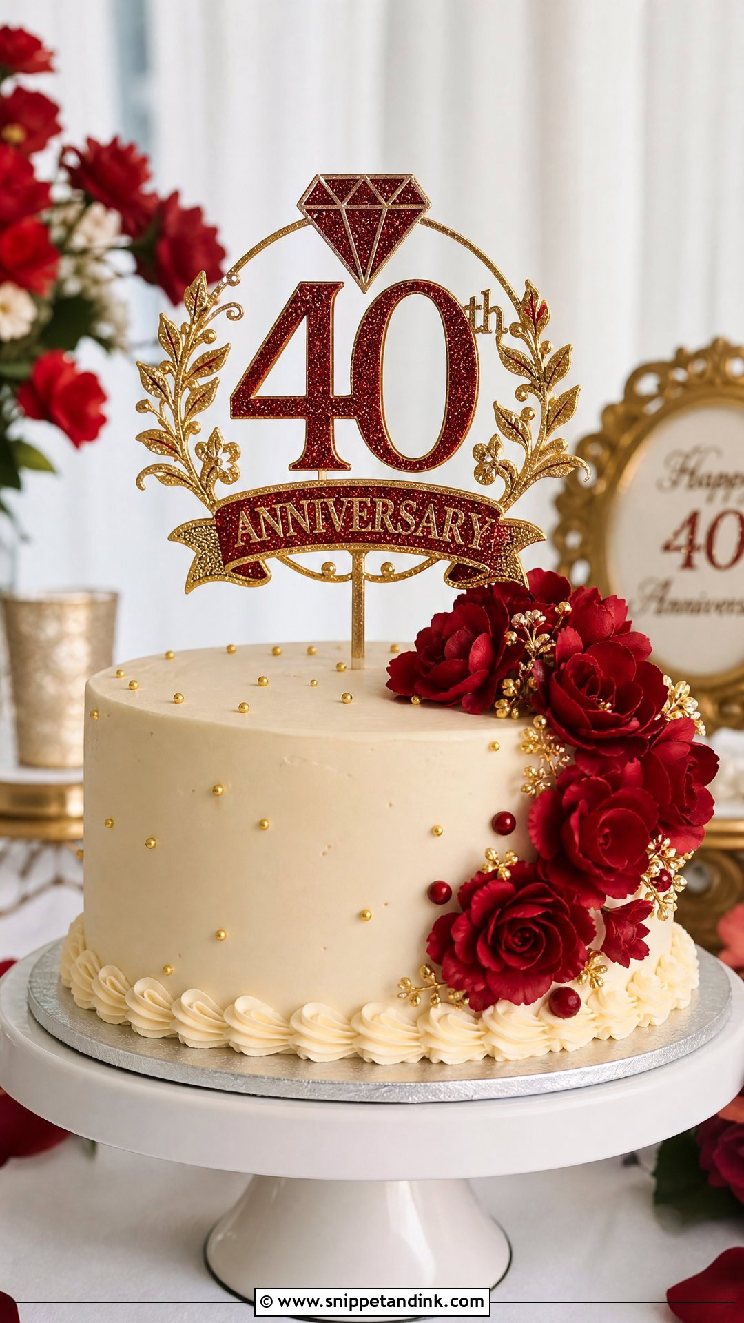 40th Anniversary Cake With Topper - Snippet and Ink - 25 40th Wedding Anniversary Cake Ideas