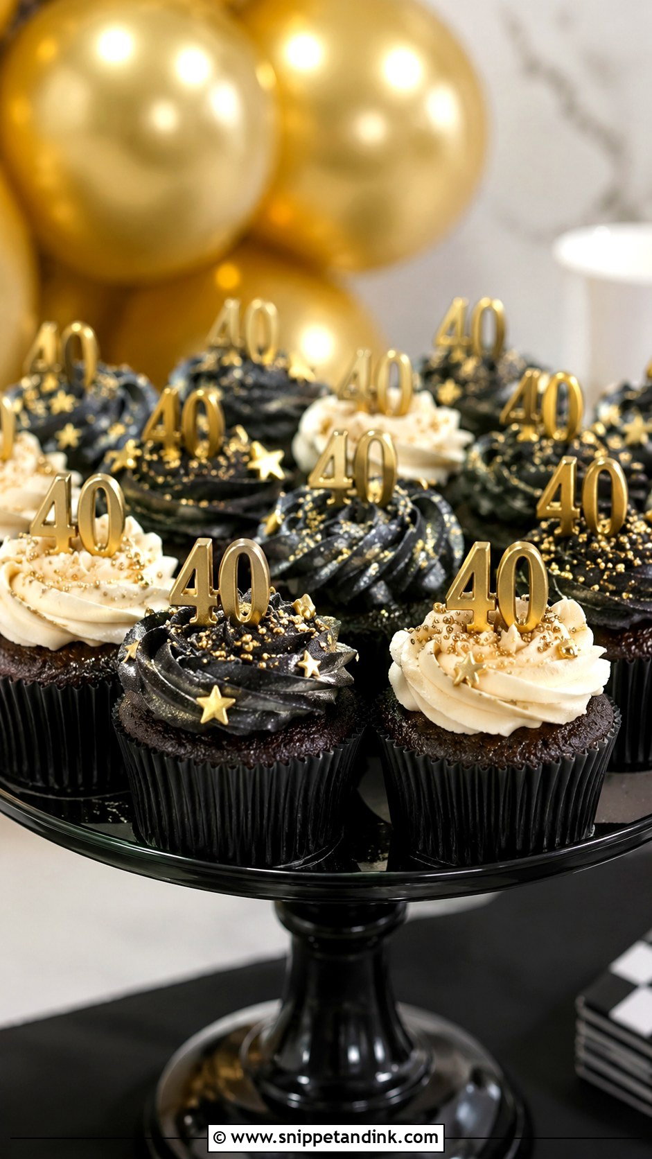 40th Birthday Black And Gold Cupcakes - Snippet and Ink - 20 40th Cupcake Ideas