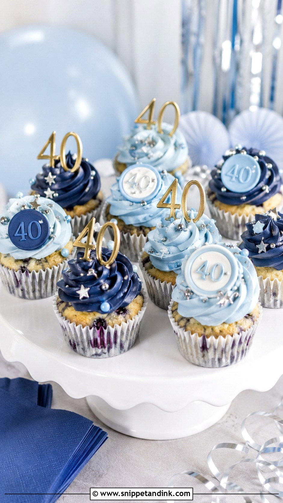 40th Birthday Blue Cupcakes - Snippet and Ink - 20 40th Cupcake Ideas