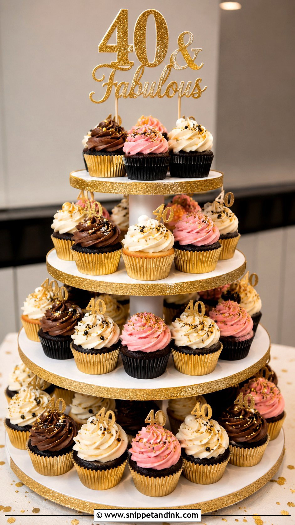 40th Birthday Cupcake Tower - Snippet and Ink - 20 40th Cupcake Ideas