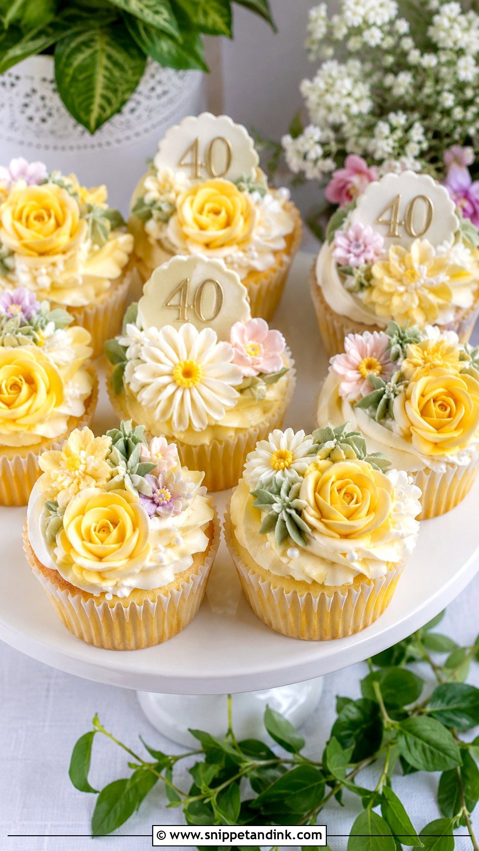 40th Birthday Floral Cupcakes - Snippet and Ink - 20 40th Cupcake Ideas