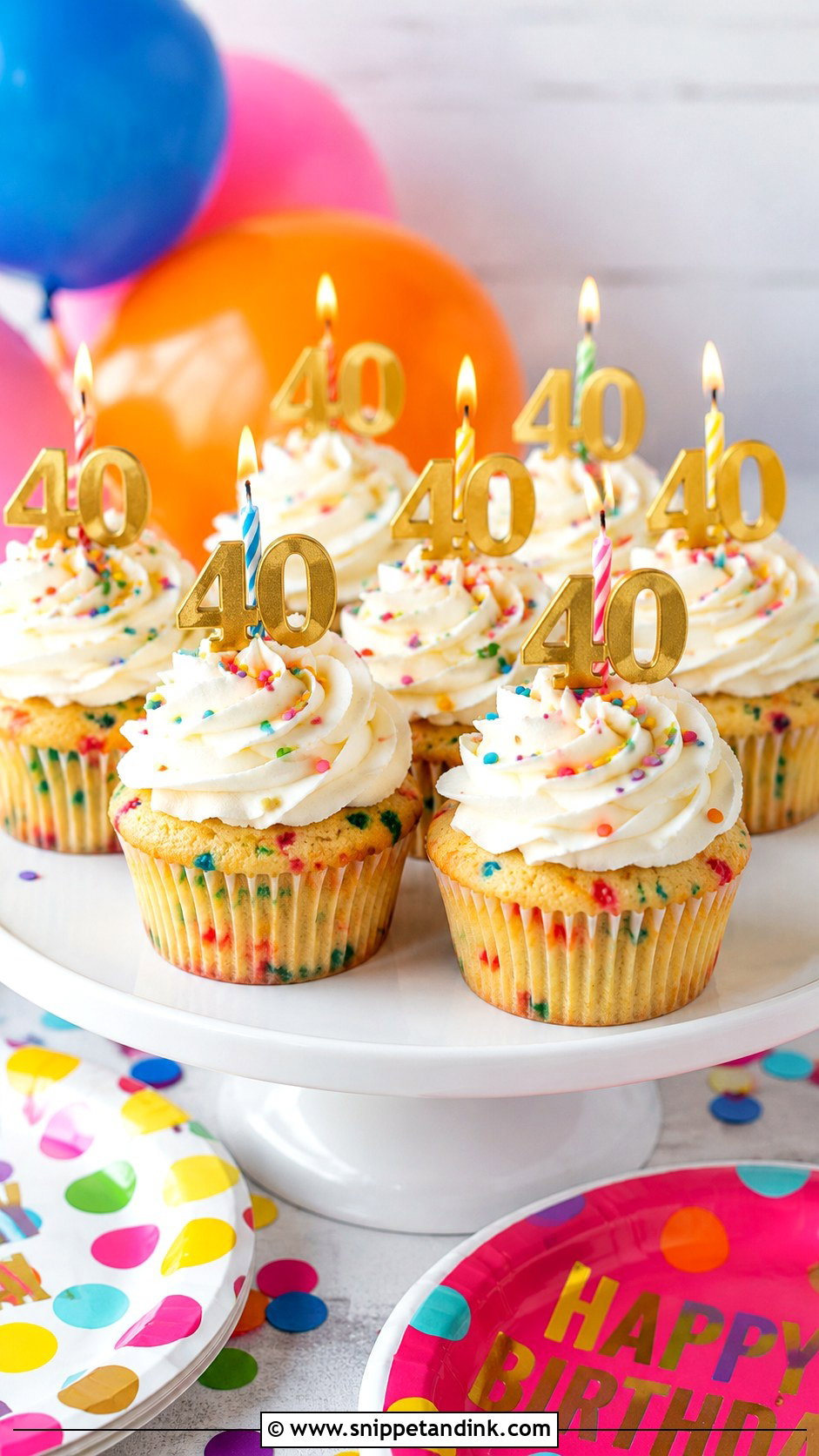 40th Birthday Funfetti Cupcakes - Snippet and Ink - 20 40th Cupcake Ideas