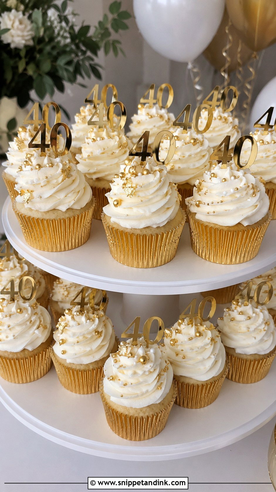 40th Birthday Gold Cupcakes - Snippet and Ink - 20 40th Cupcake Ideas