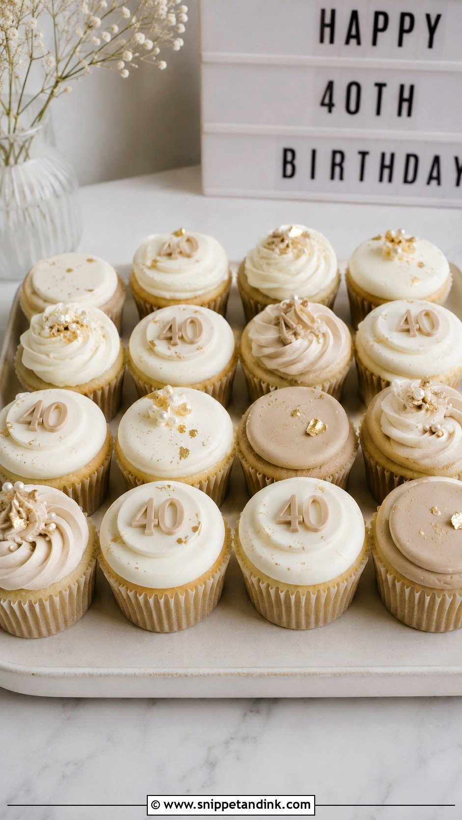 40th Birthday Minimalist Cupcakes - Snippet and Ink - 20 40th Cupcake Ideas
