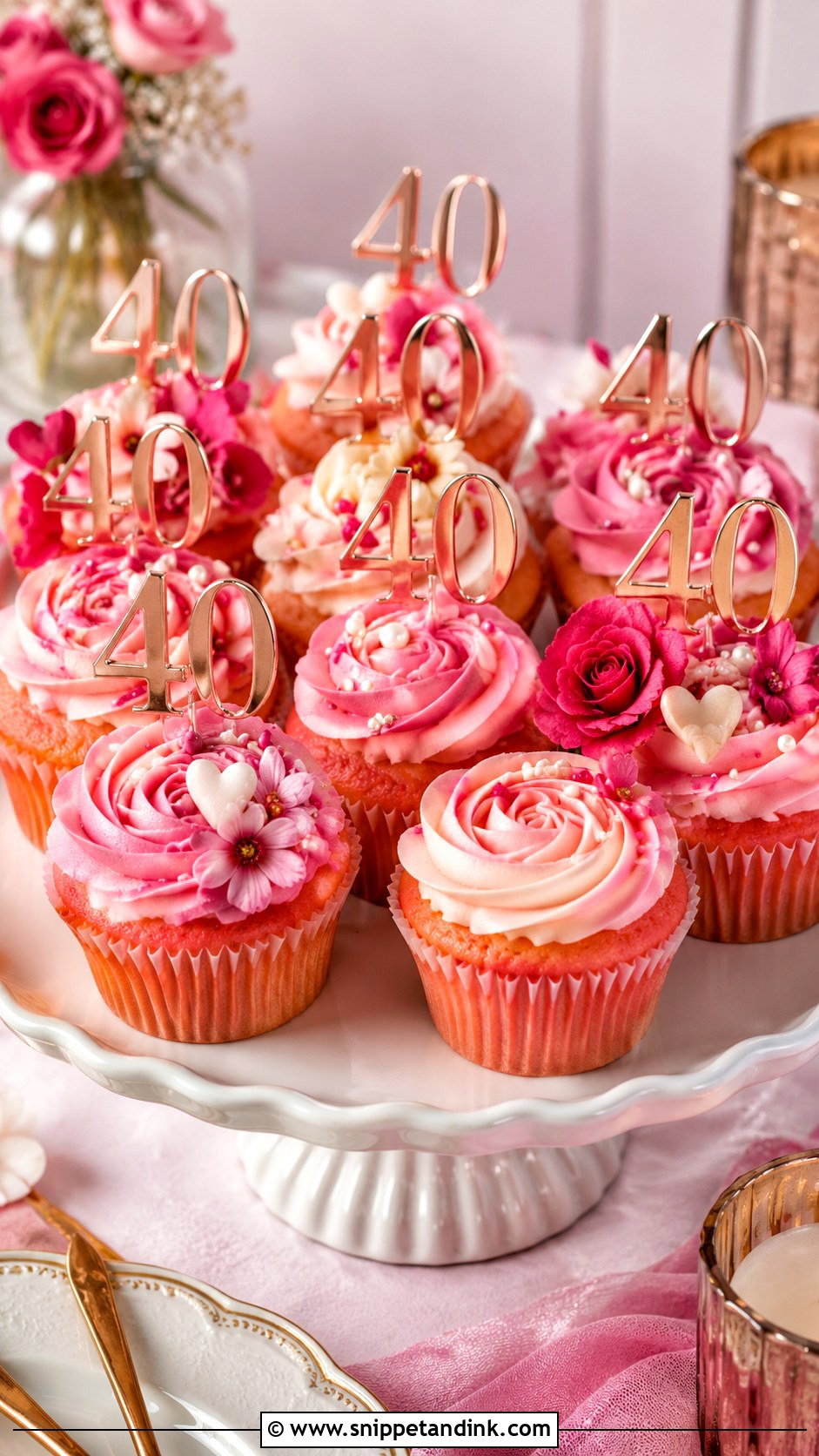 40th Birthday Pink Cupcakes - Snippet and Ink - 20 40th Cupcake Ideas