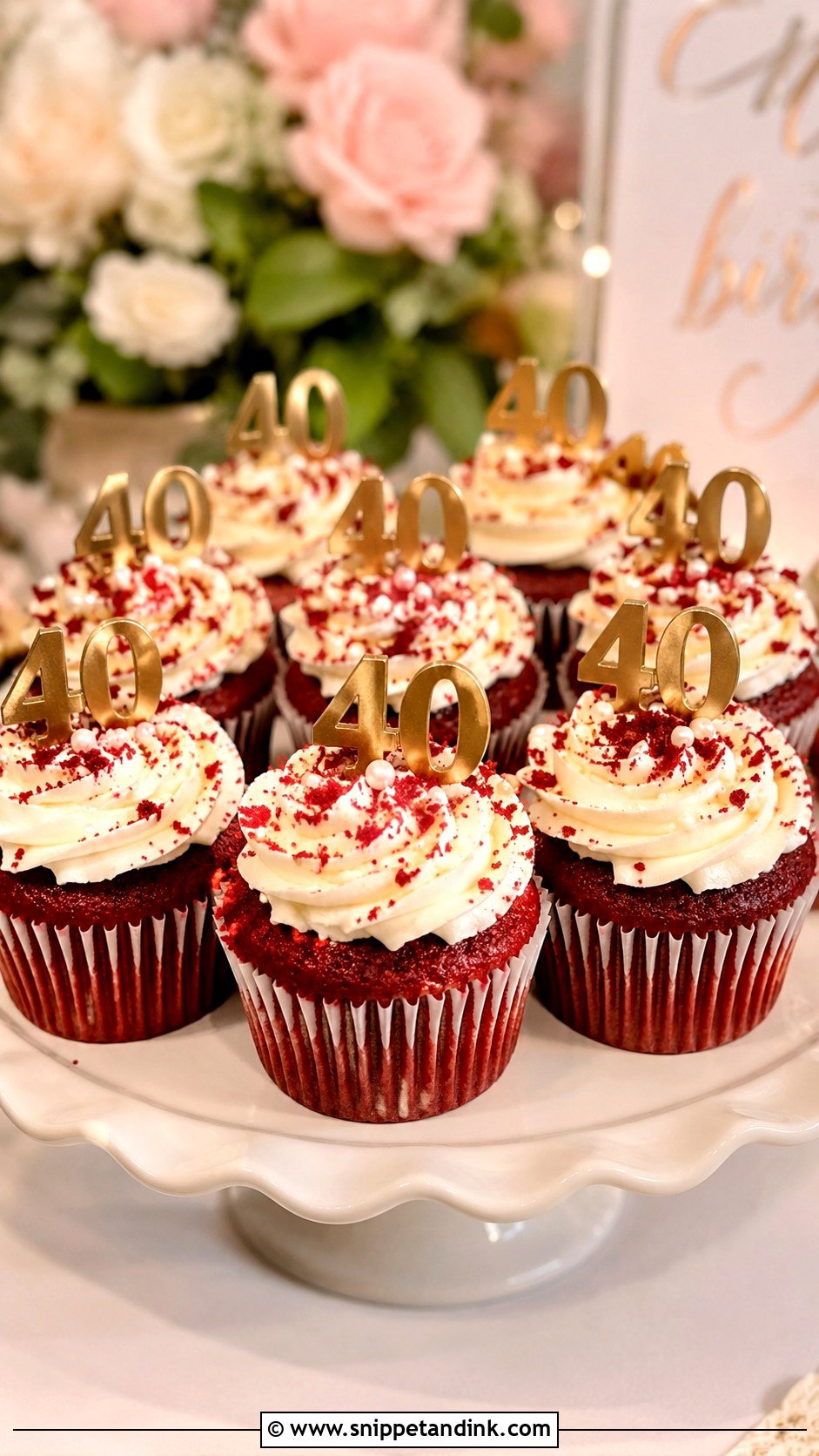 40th Birthday Red Velvet Cupcakes - Snippet and Ink - 20 40th Cupcake Ideas