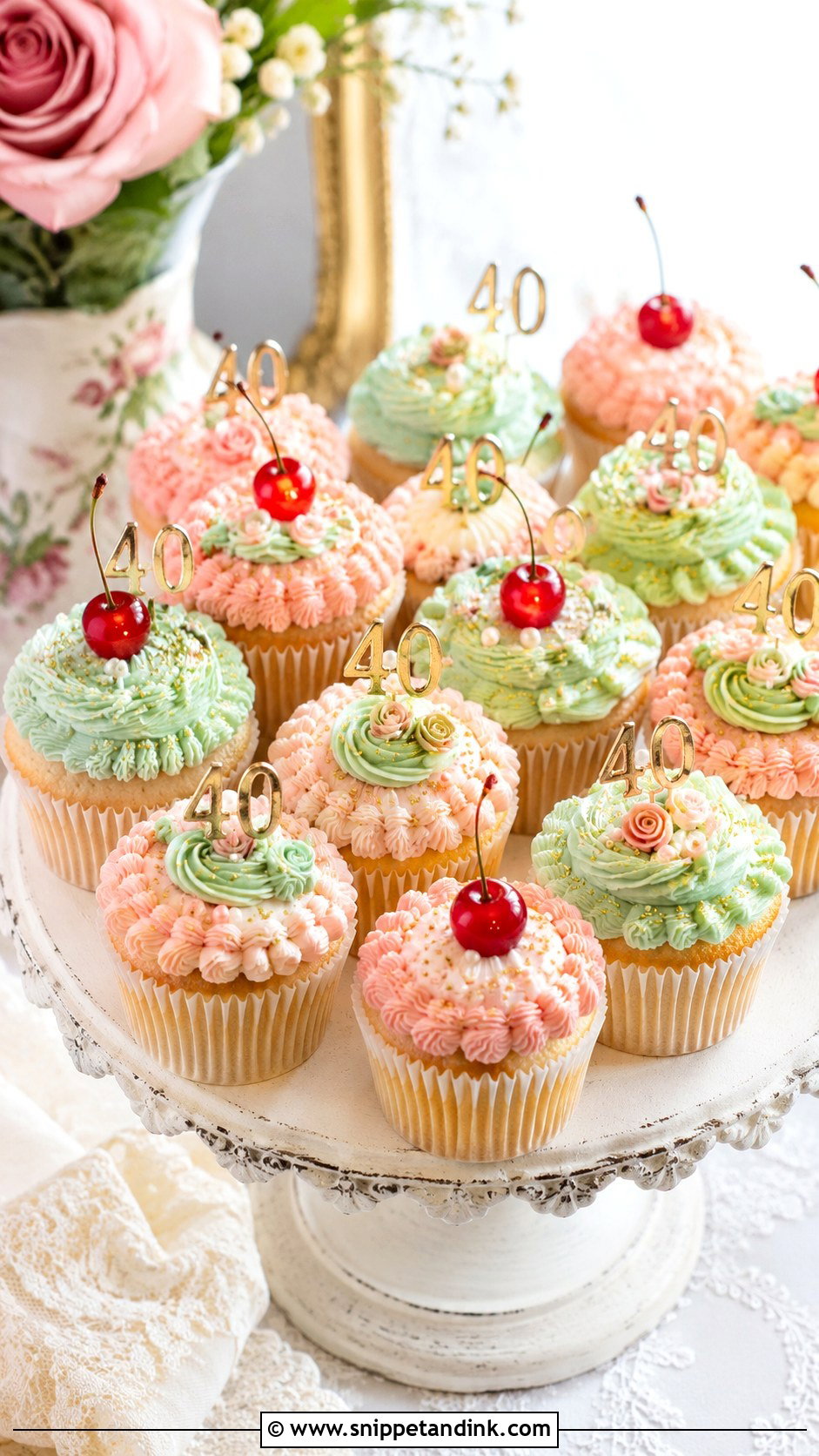 40th Birthday Vintage Cupcakes - Snippet and Ink - 20 40th Cupcake Ideas