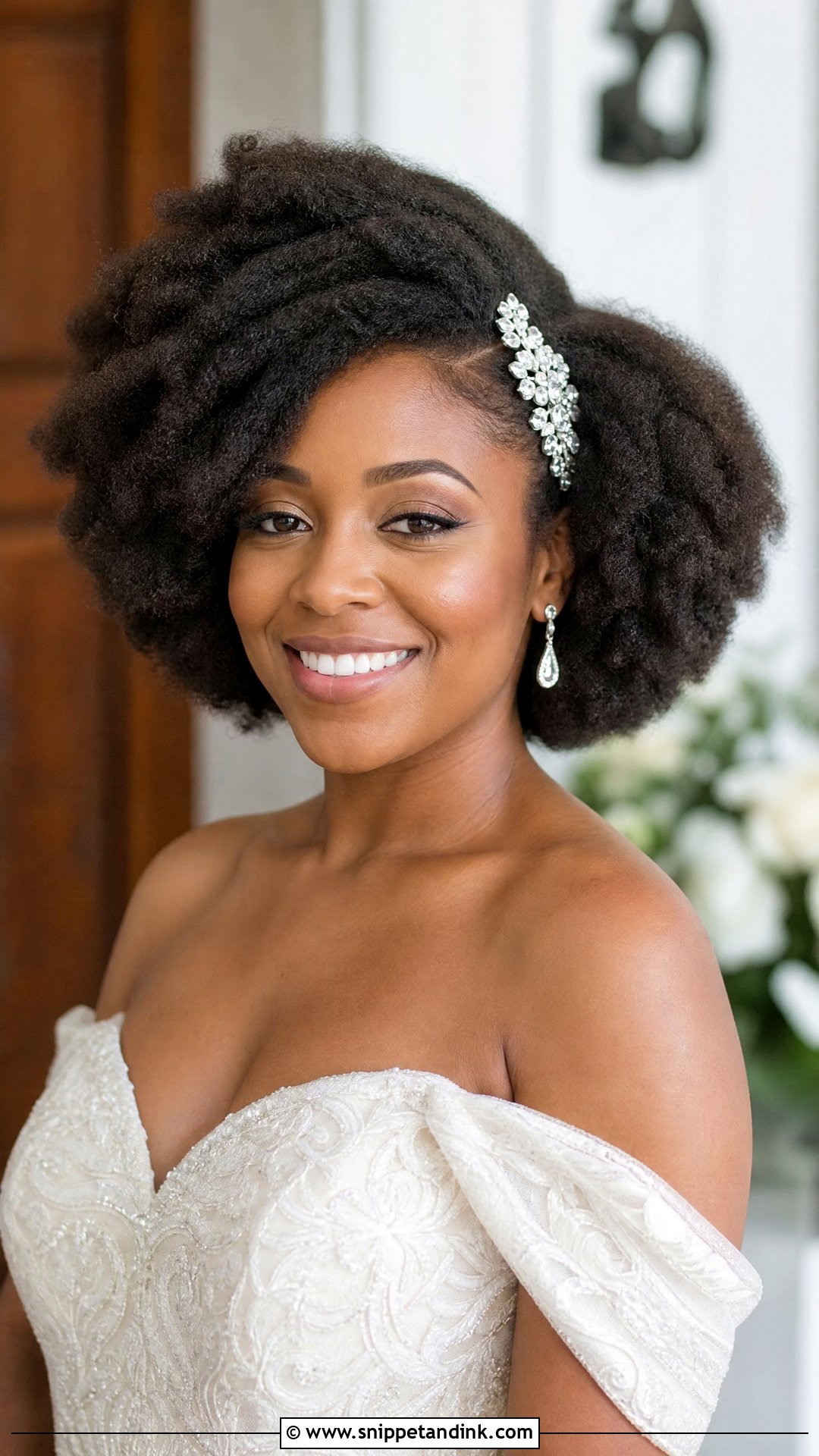4C Hair Side Swept Afro Wedding Hairstyle - Snippet and Ink - 15 4c Hair Wedding Hairstyles