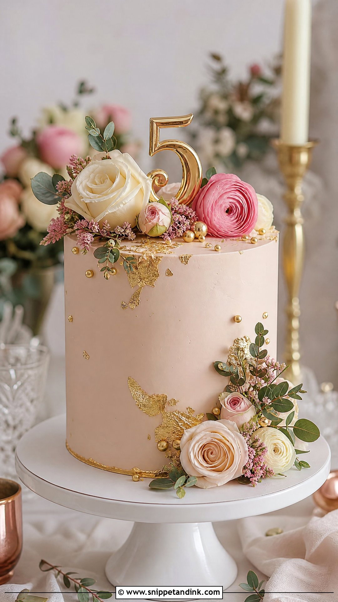 5 Year Anniversary Cake With Flowers And Gold - Snippet and Ink - 25 5 Year Anniversary Cake Ideas