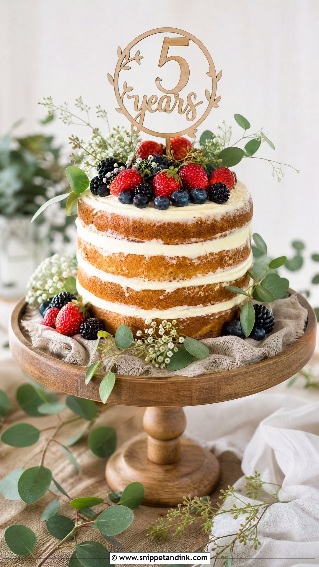 5 Year Anniversary Naked Cake - Snippet and Ink - 25 5 Year Anniversary Cake Ideas