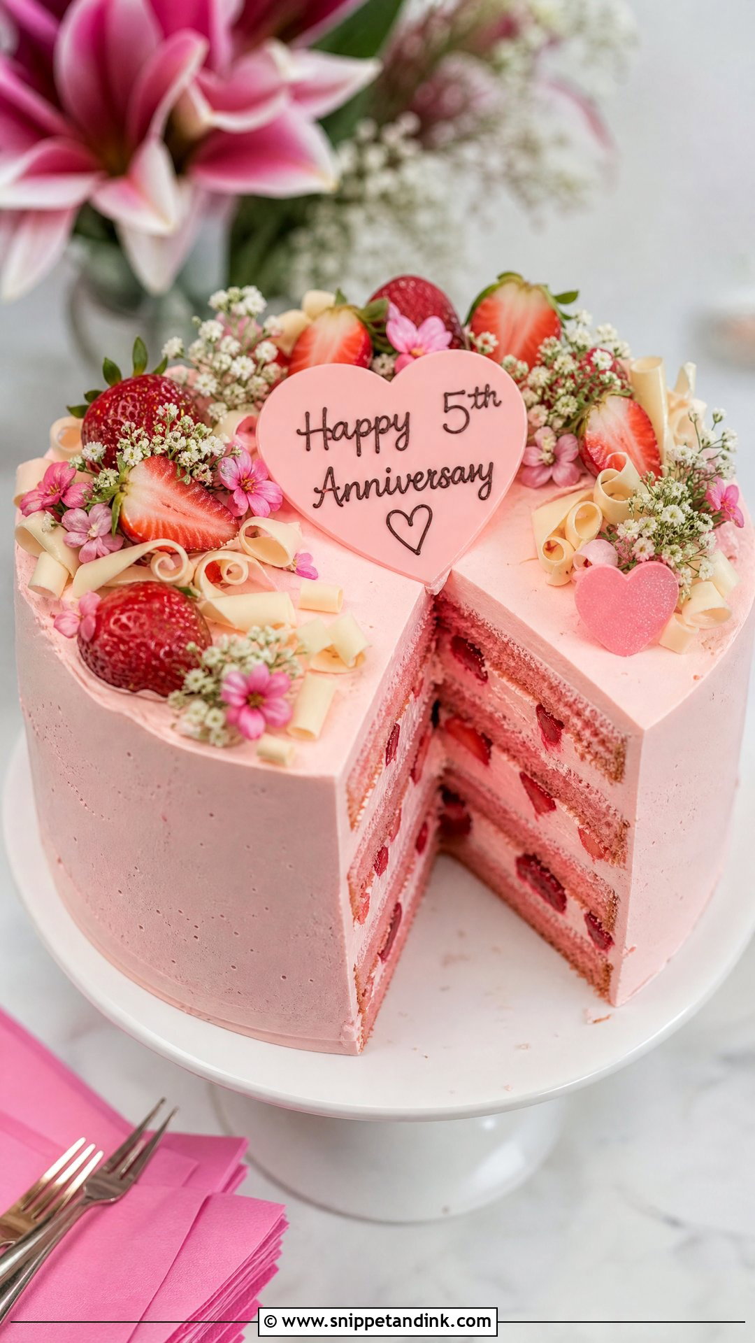5 Year Anniversary Strawberry Cake - Snippet and Ink - 25 5 Year Anniversary Cake Ideas