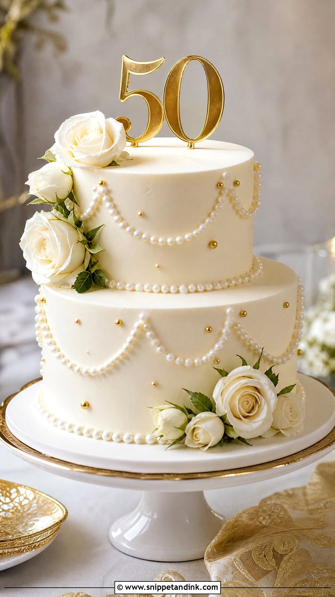 50th Anniversary Cake With Edible Pearls - Snippet and Ink - 30 50th Anniversary Cakes