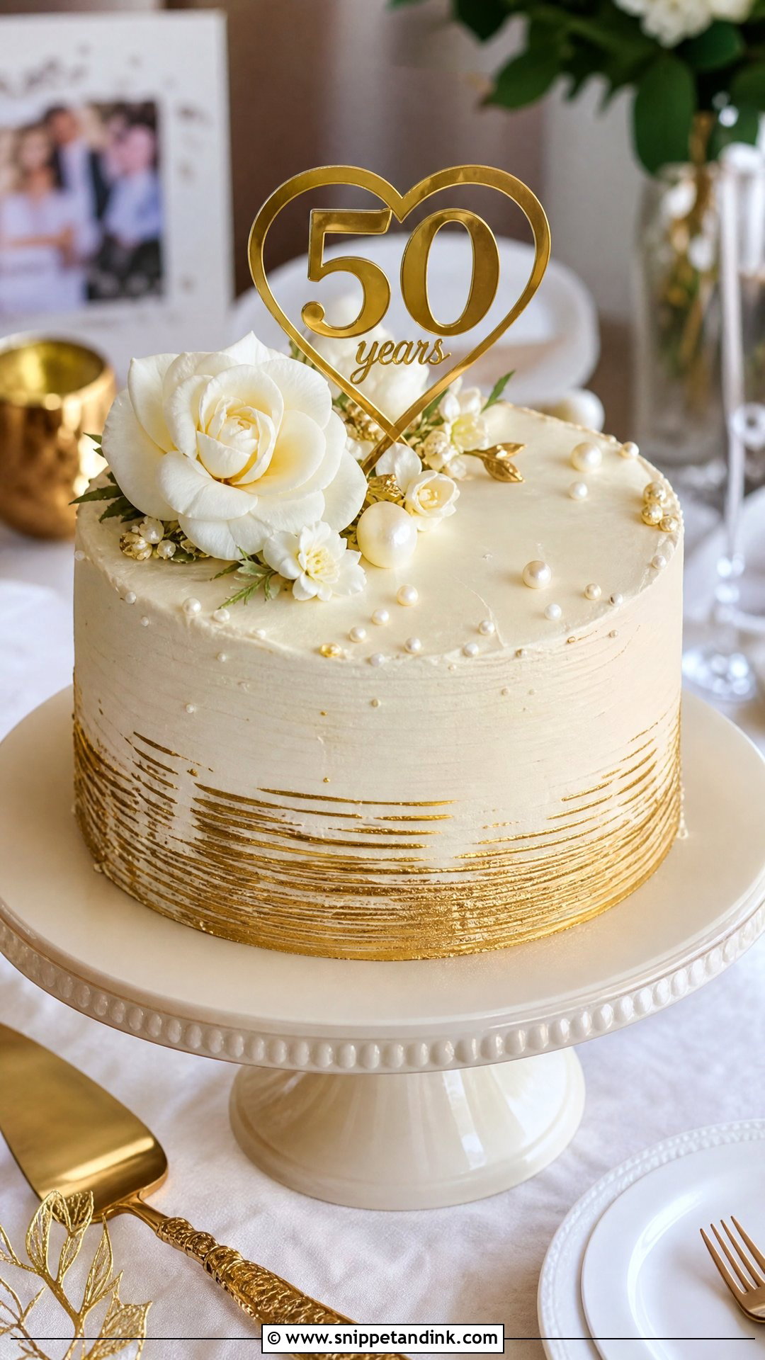 50th Anniversary Cake With Gold Buttercream - Snippet and Ink - 30 50th Anniversary Cakes
