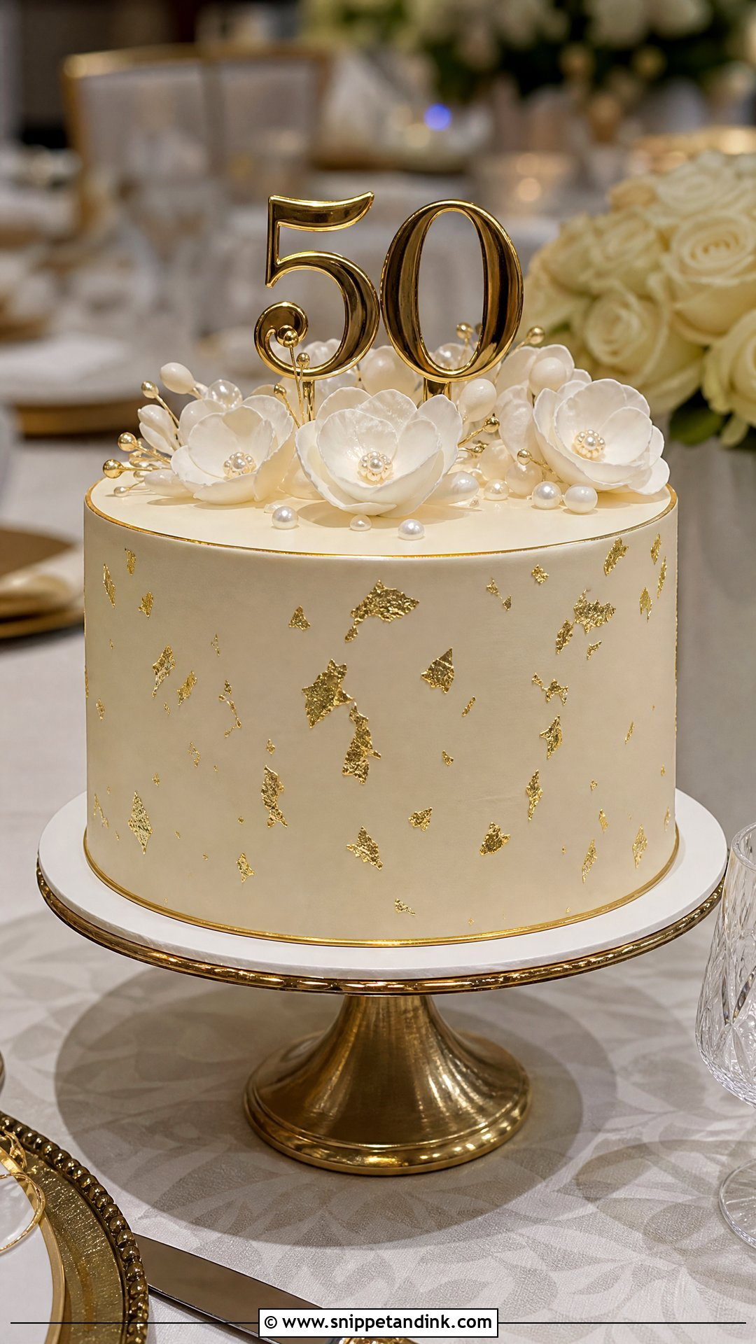 50th Anniversary Cake With Gold Leaf - Snippet and Ink - 30 50th Anniversary Cakes