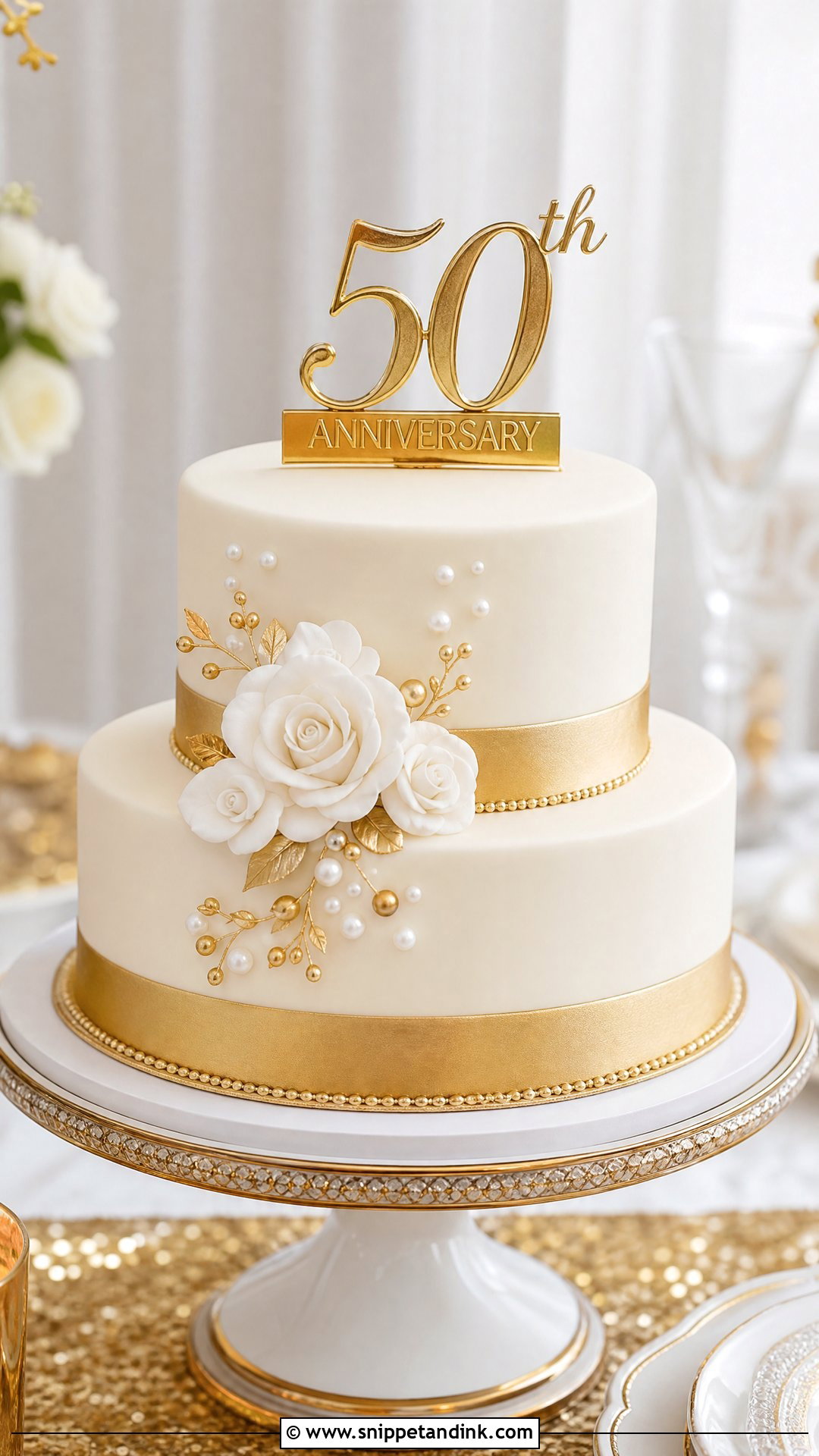 50th Anniversary Cake With Gold Ribbon - Snippet and Ink - 30 50th Anniversary Cakes