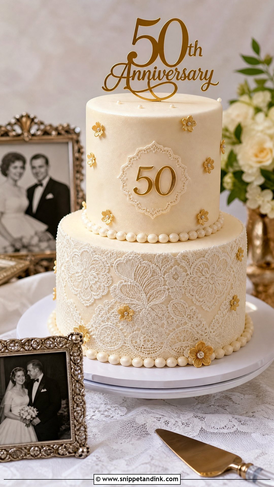 50th Anniversary Cake With Lace - Snippet and Ink - 30 50th Anniversary Cakes