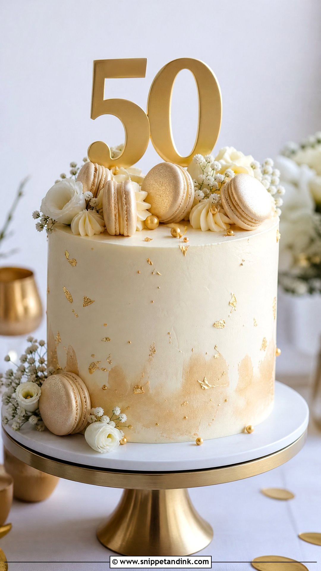 50th Anniversary Cake With Macarons - Snippet and Ink - 30 50th Anniversary Cakes