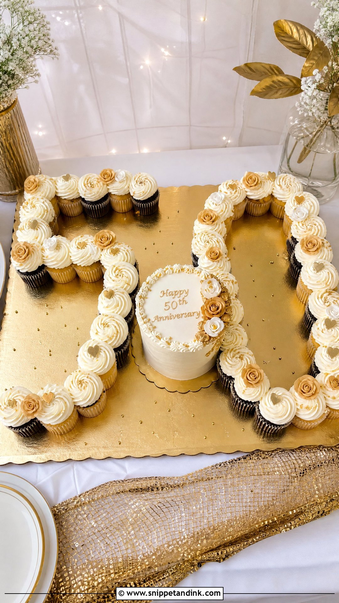 50th Anniversary Cupcake Cake - Snippet and Ink - 25 50th Anniversary Cake Ideas